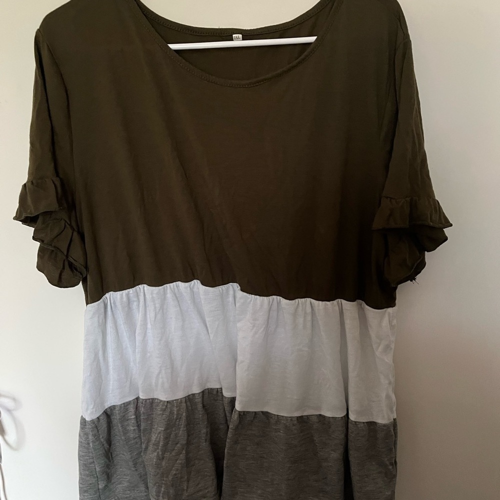 Stylish Olive and Gray Color Block Women's Top